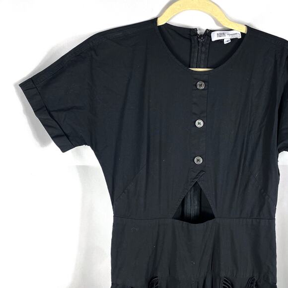 Bibhu‎ Mohapatra Cutout Fringe Dress Black Button Short Sleeve Western Sz 4 - Picture 7 of 13